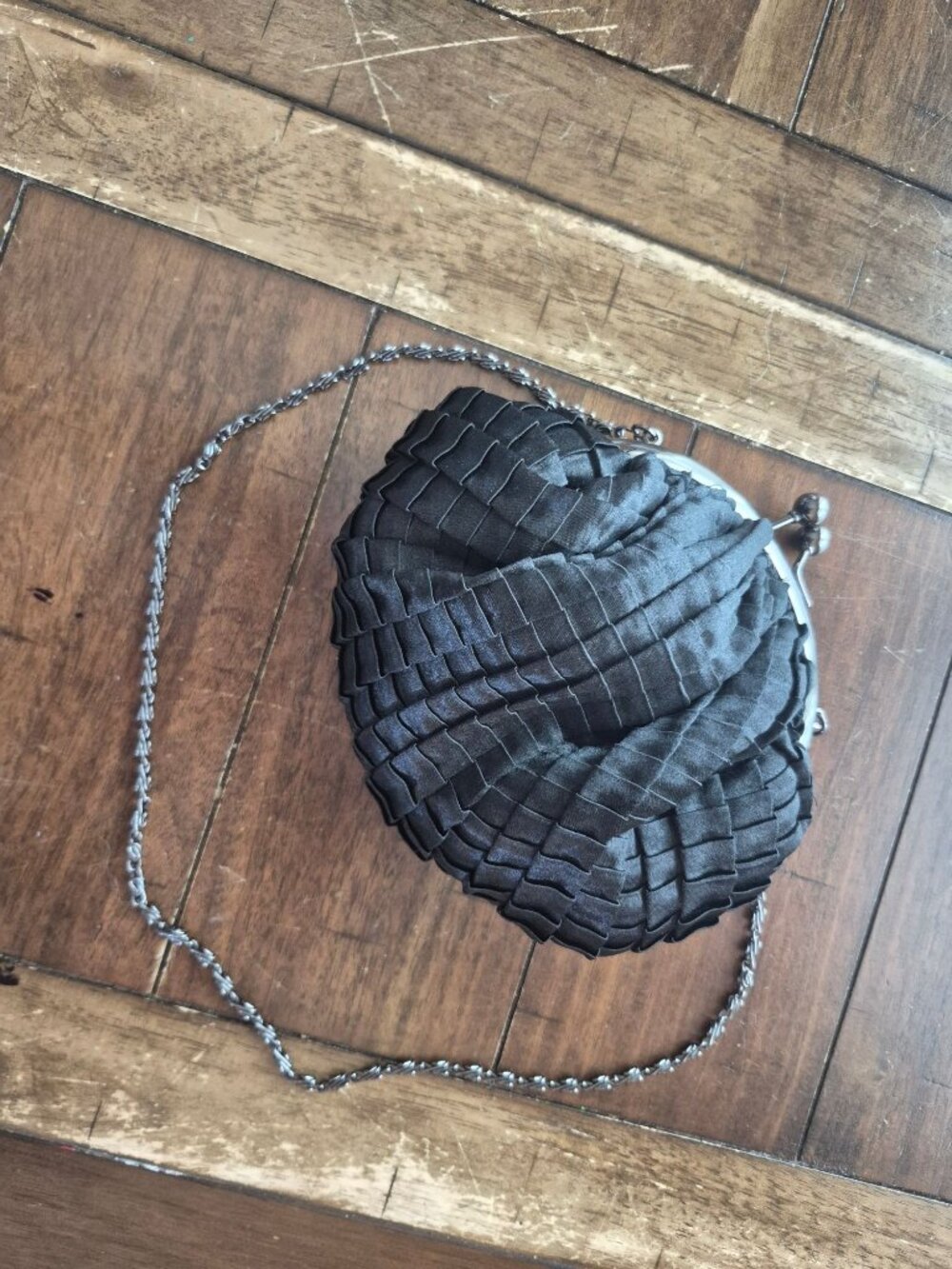 Jessica McClintock Black Pleated Satin Evening Bag